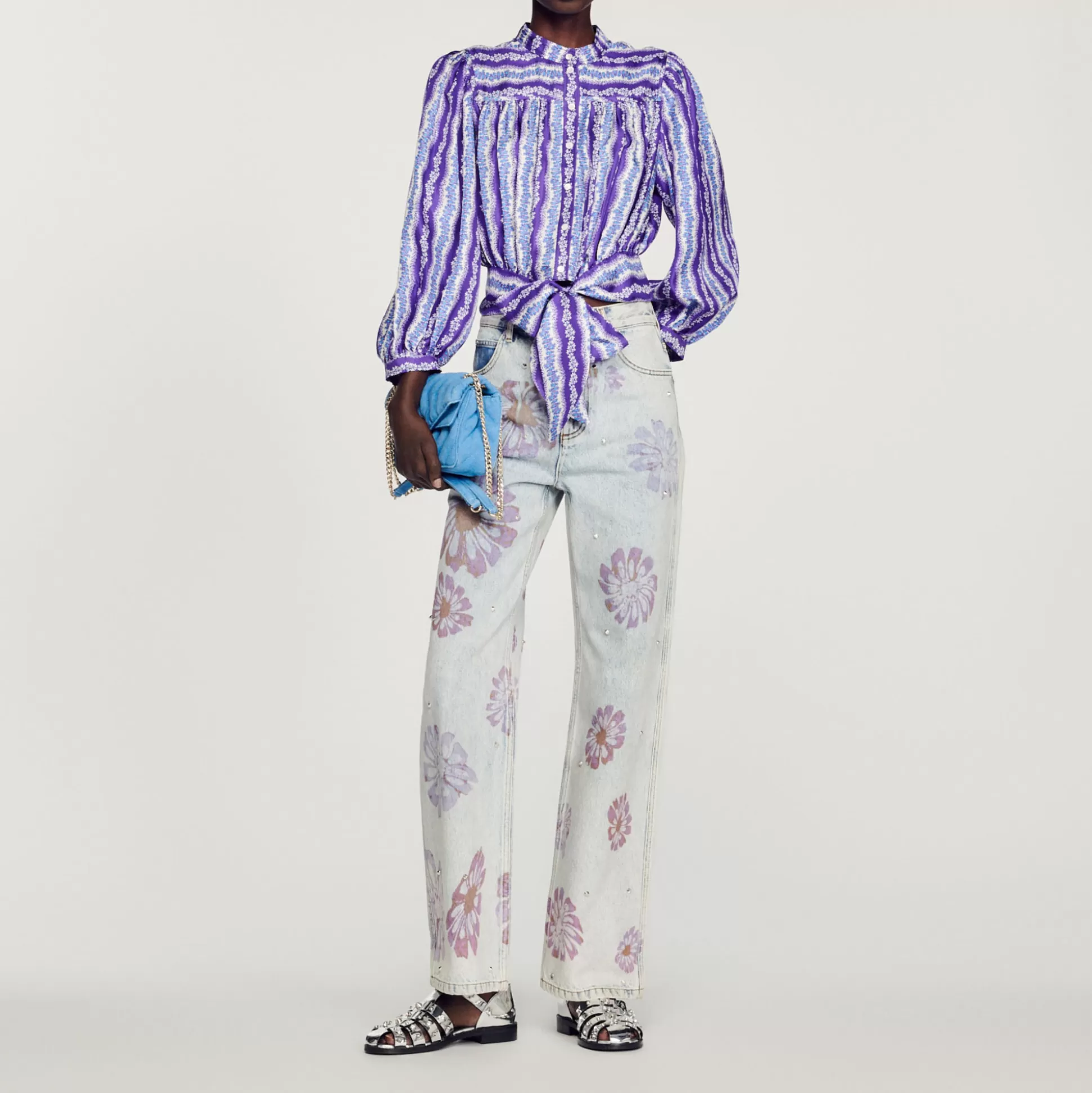 Discount Camicia Corta In Seta Con Stampa A Fiori Donna Top & Camicie