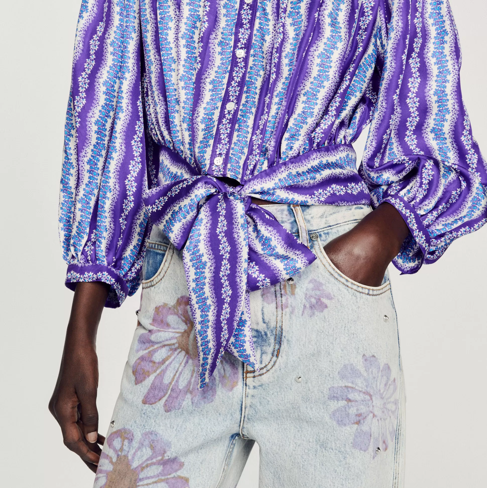 Discount Camicia Corta In Seta Con Stampa A Fiori Donna Top & Camicie
