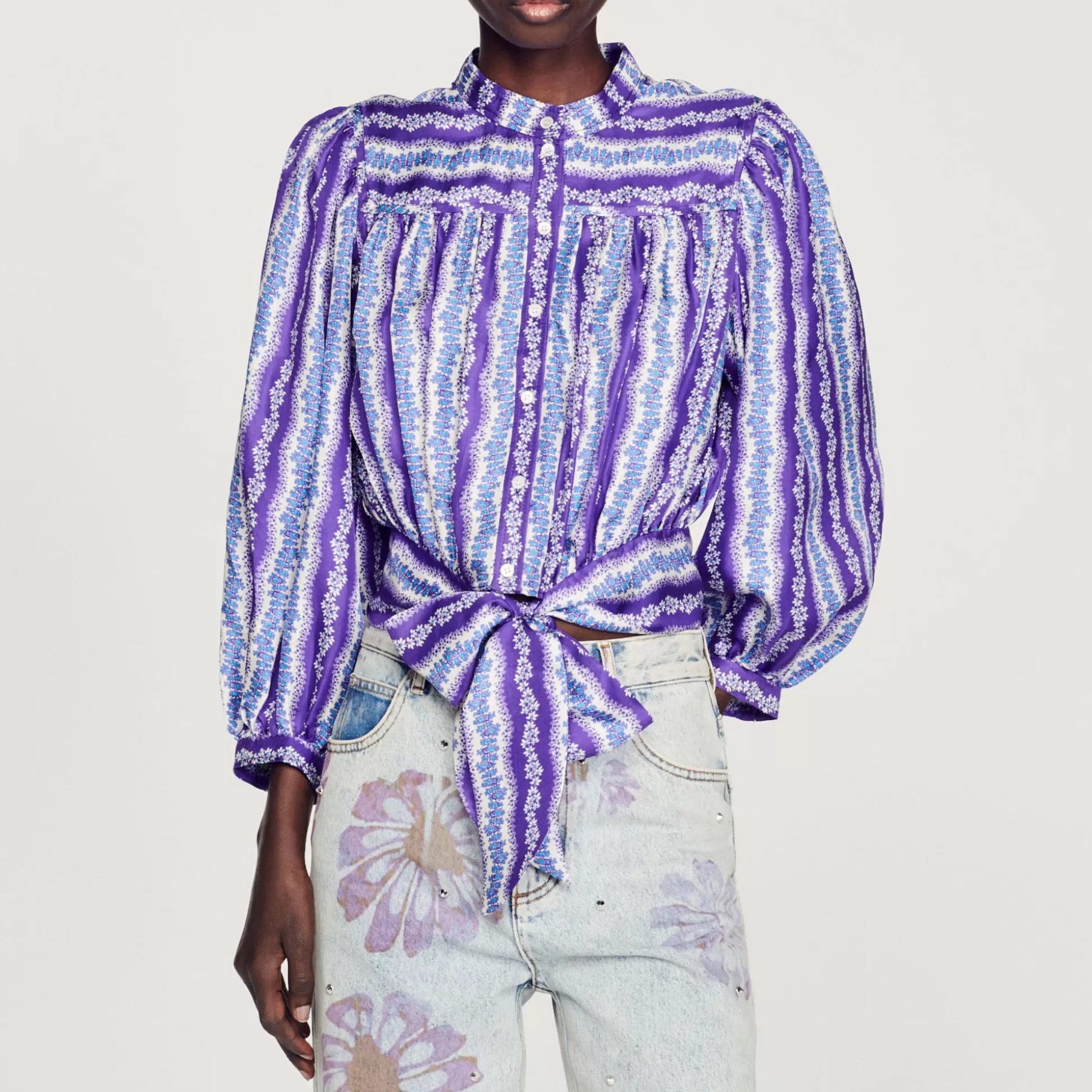 Discount Camicia Corta In Seta Con Stampa A Fiori Donna Top & Camicie