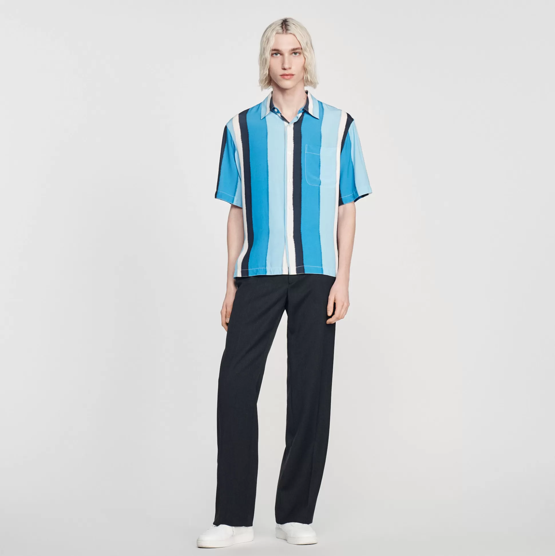 Discount Camicia Fluida A Righe A Maniche Corte Uomo Camicie