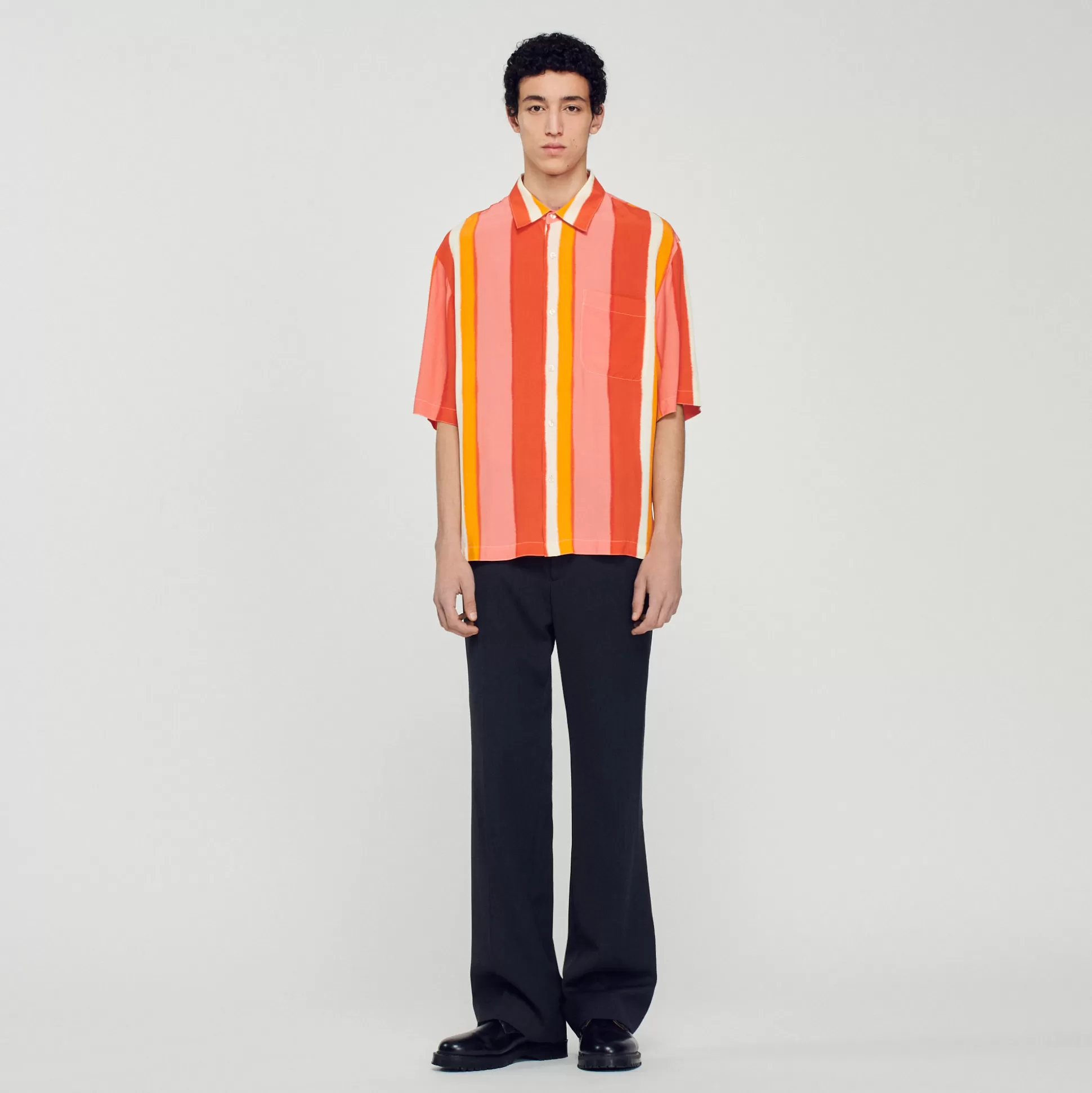 Hot Camicia Fluida A Righe A Maniche Corte Uomo Camicie
