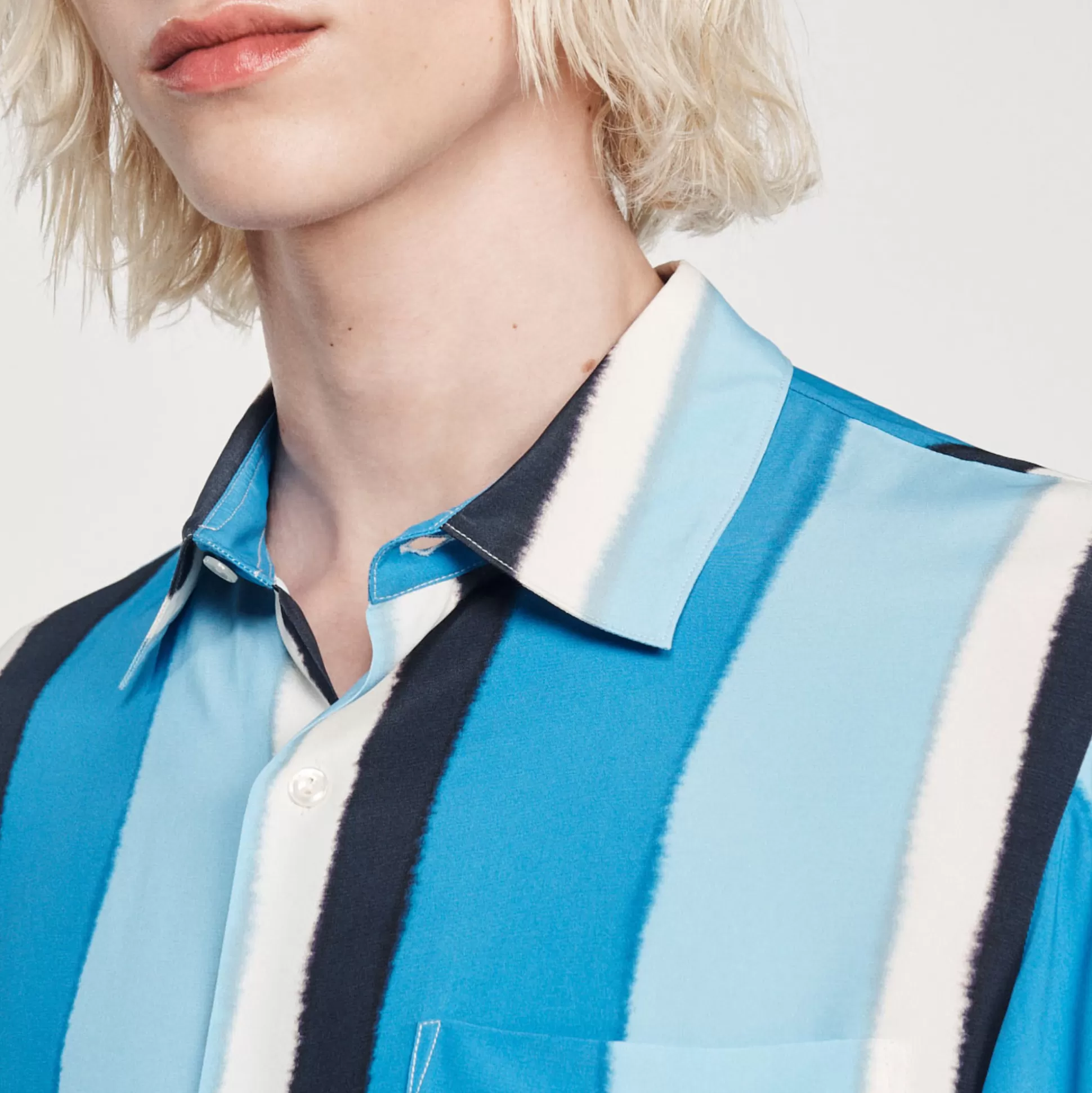 Discount Camicia Fluida A Righe A Maniche Corte Uomo Camicie