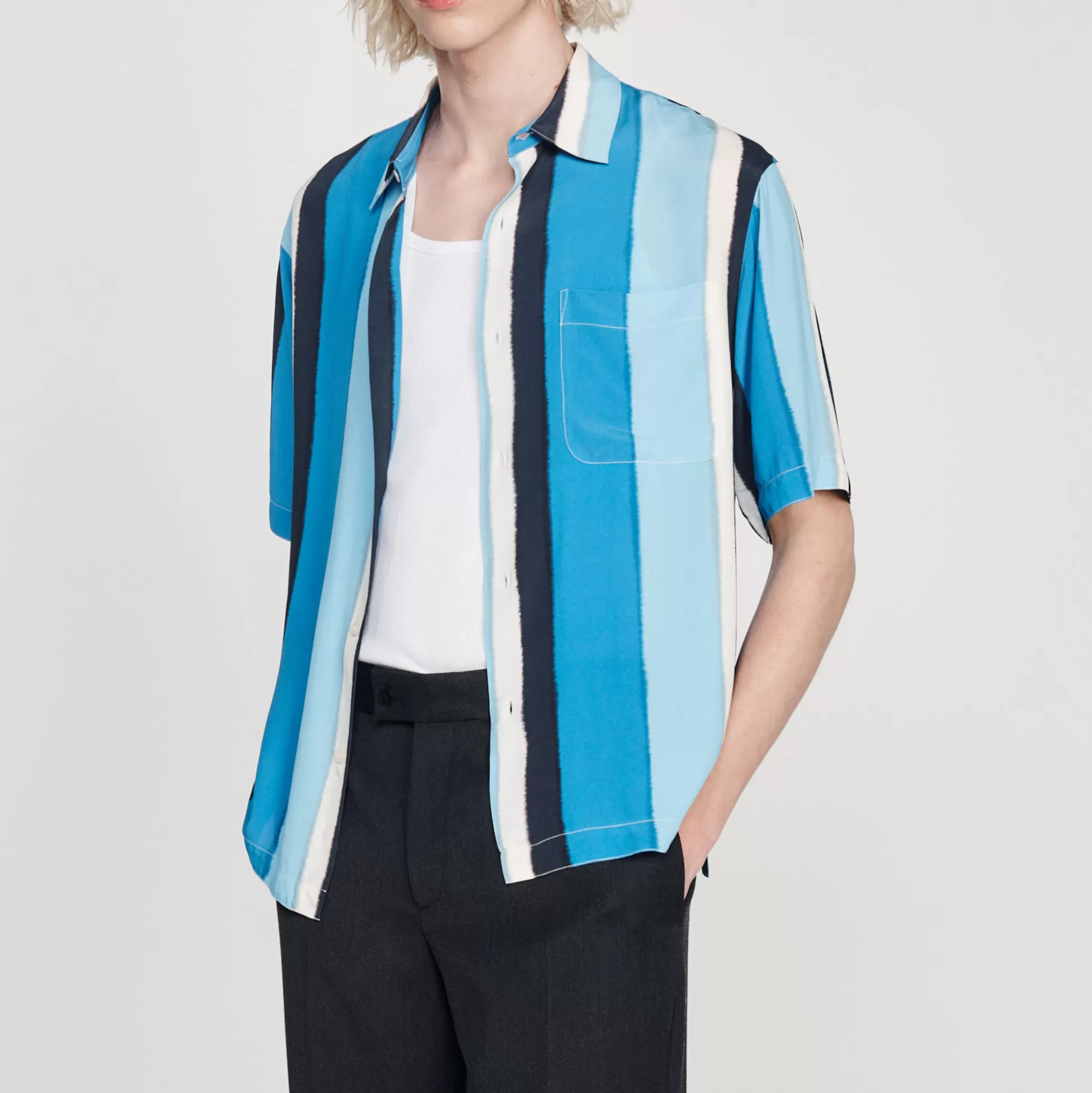 Discount Camicia Fluida A Righe A Maniche Corte Uomo Camicie