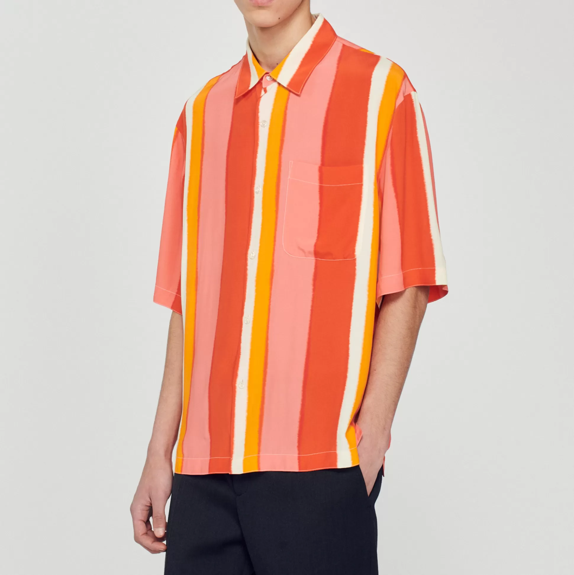 Hot Camicia Fluida A Righe A Maniche Corte Uomo Camicie