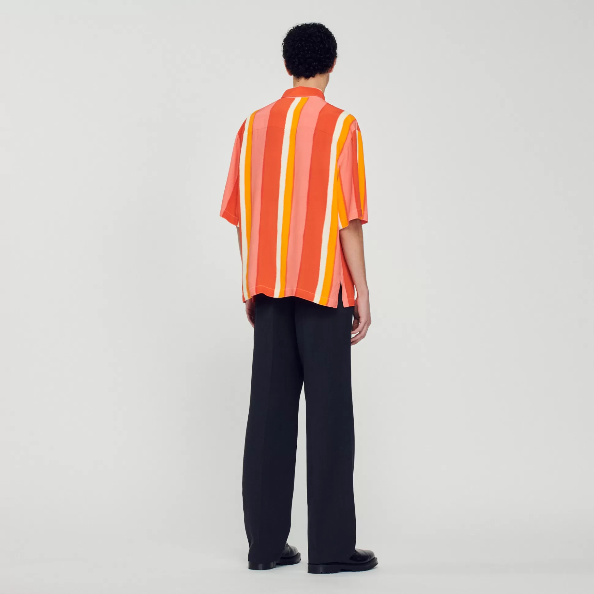 Hot Camicia Fluida A Righe A Maniche Corte Uomo Camicie