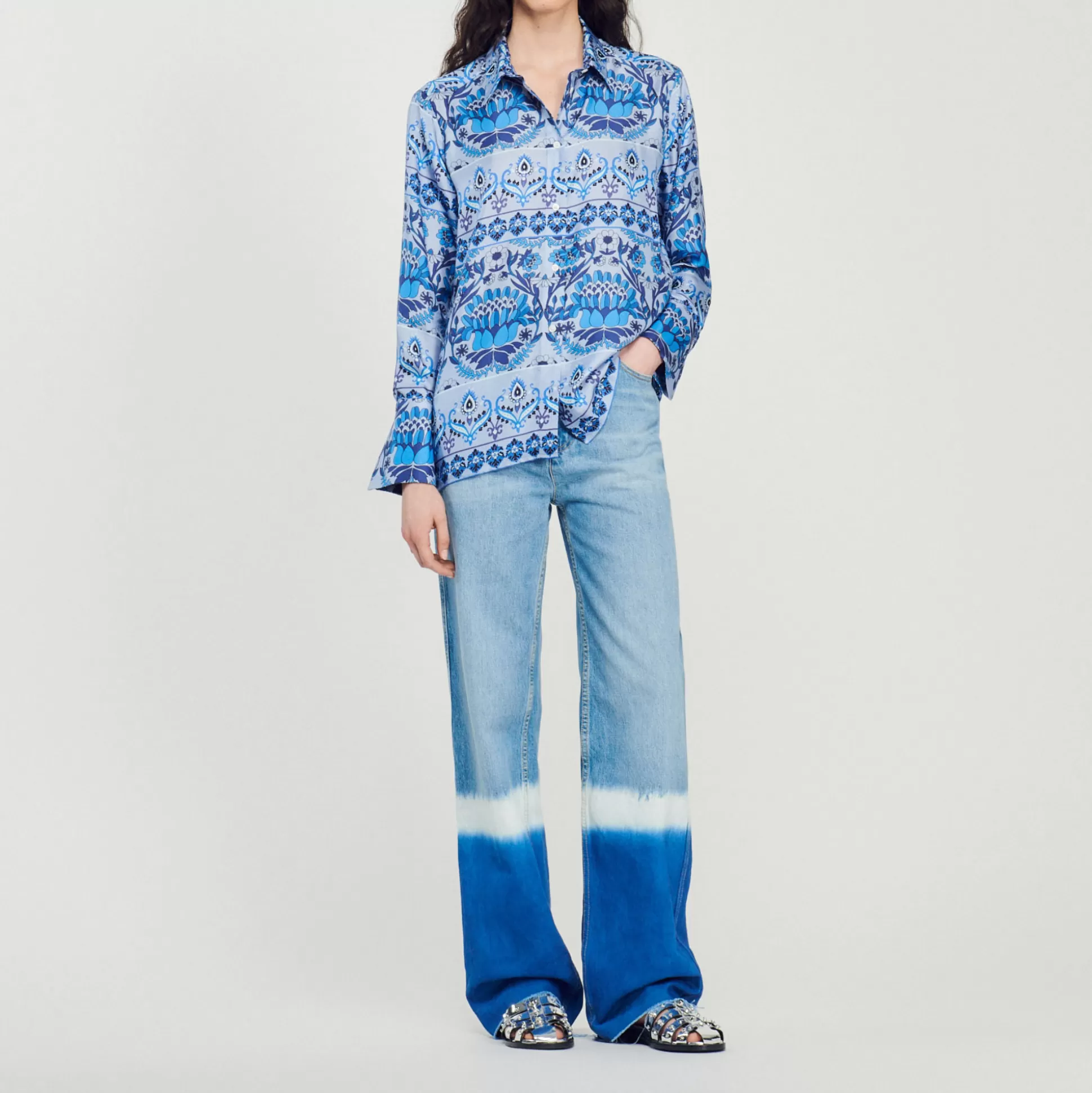 Online Camicia In Seta Stampata Donna Top & Camicie