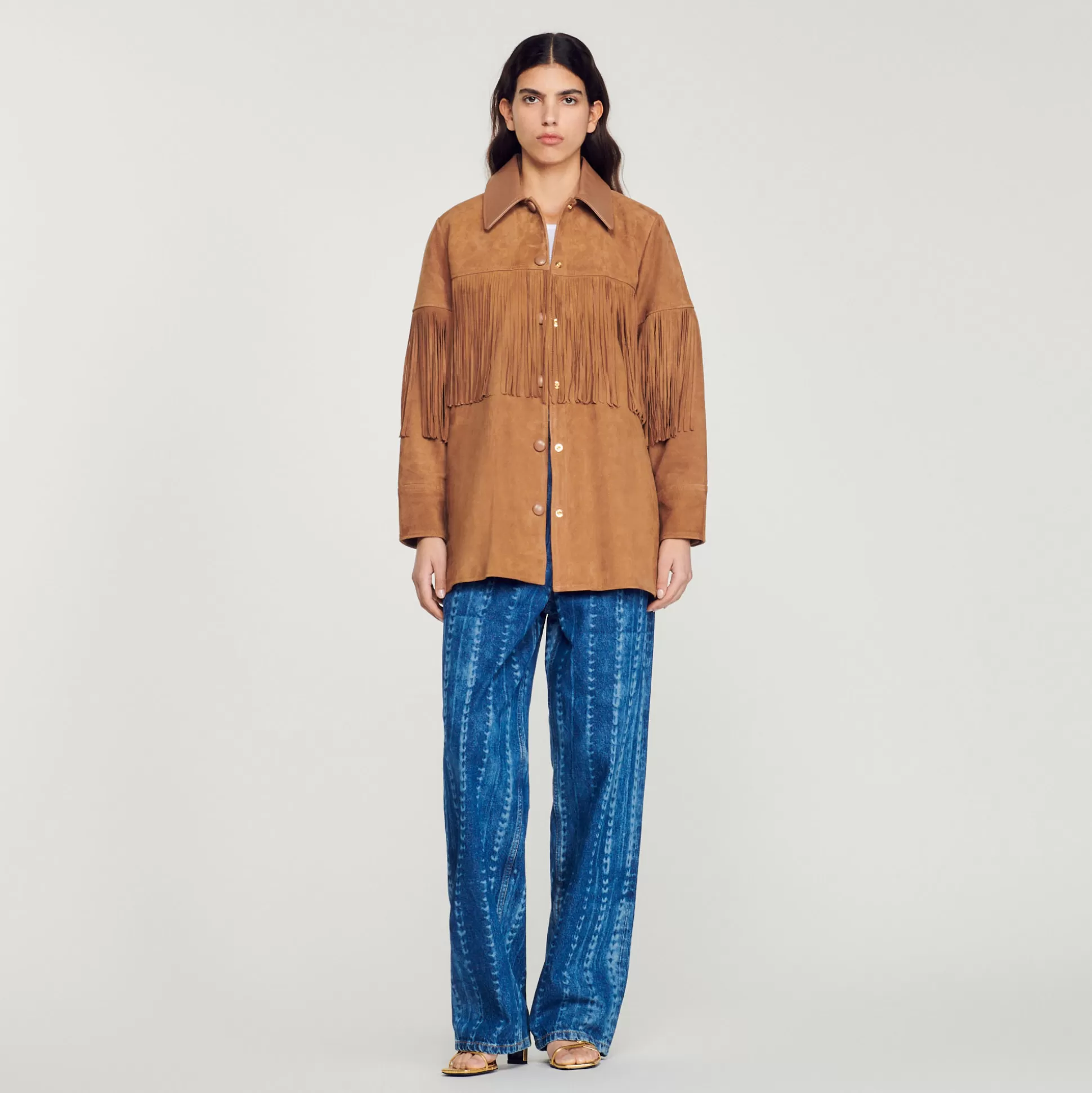 Hot Giacca Lunga In Pelle Con Frange Donna Giacche & Giubbotti