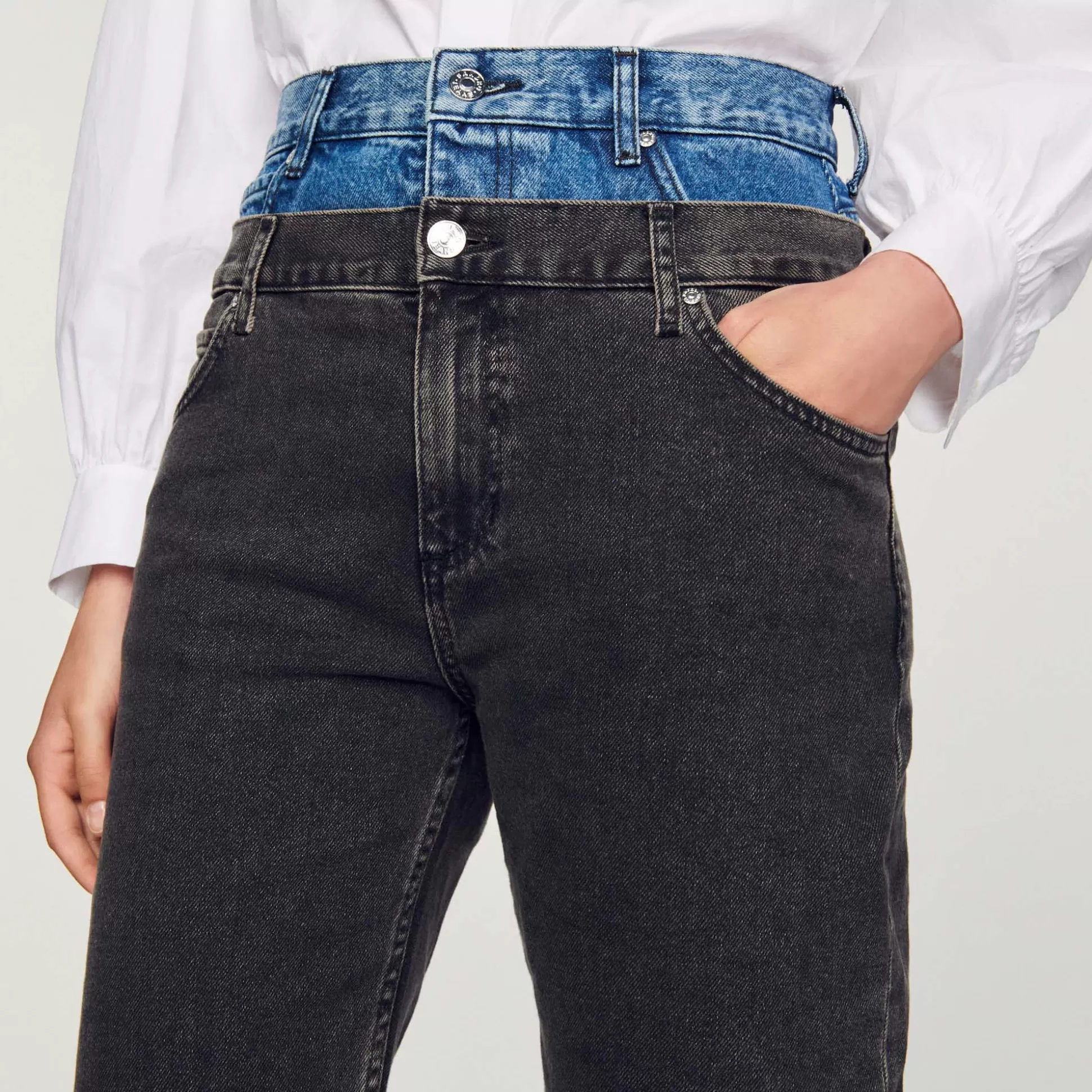 Shop Jeans A Doppia Cintura Bicolore Donna Jeans
